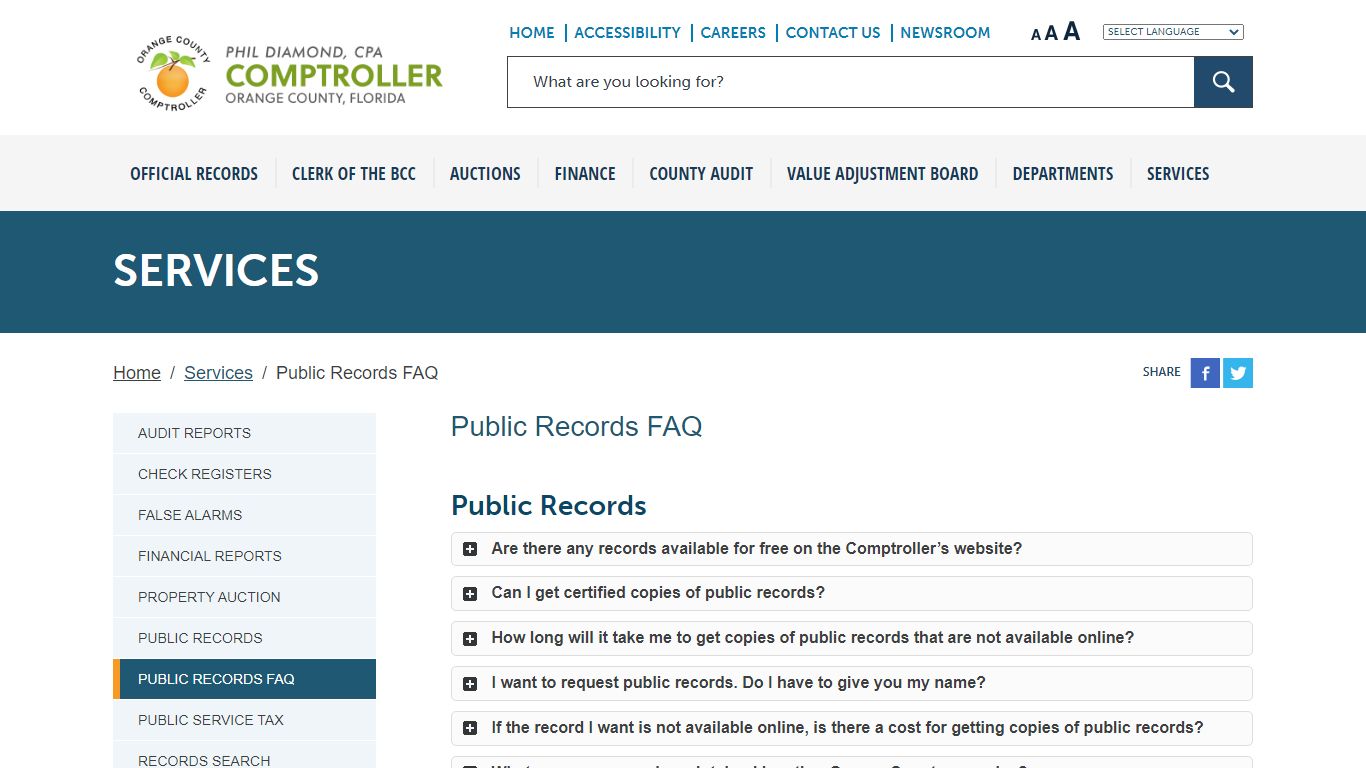 Public Records FAQ - Phil Diamond - Orange County Comptroller - occompt.com